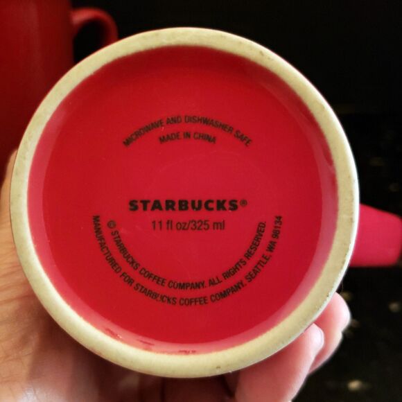 STARBUCKS Red Ceramic 11 oz Tall Mugs Christmas Valentines Discontinued Set 2 - Picture 4 of 10